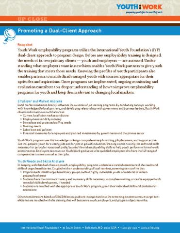 Youth:Work Fact Sheet—Promoting a Dual-Client Approach cover