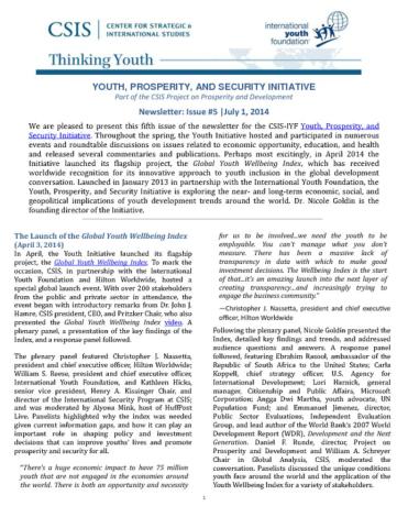 Youth, Prosperity, and Security Initiative Newsletter, Issue #5 cover