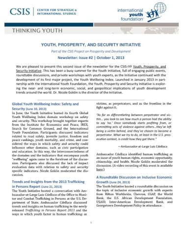 Youth, Prosperity, and Security Initiative Newsletter, Issue #2 cover