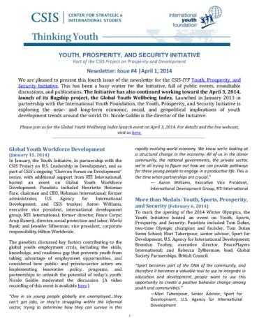 Youth, Prosperity, and Security Initiative Newsletter, Issue #4 cover