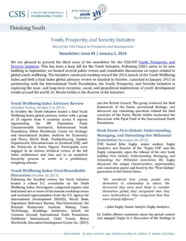 Youth, Prosperity, and Security Initiative Newsletter, Issue #3 cover