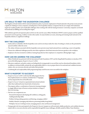 Passport To Success® In the Kingdom of Saudi Arabia Fact Sheet Cover