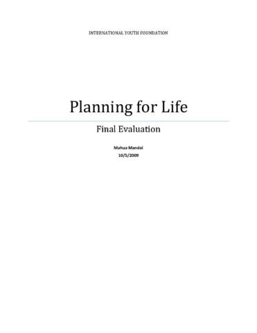 Planning for Life Final Evaluation Cover