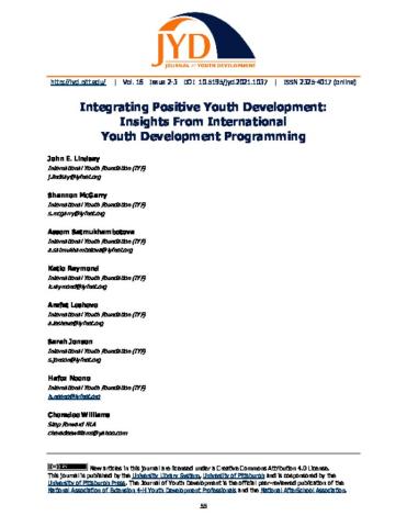Integrating Positive Youth Development: Insights from International Youth Development Programming (Journal of Youth Development, Vol 16, Issue 2-3, 2021)_Cover
