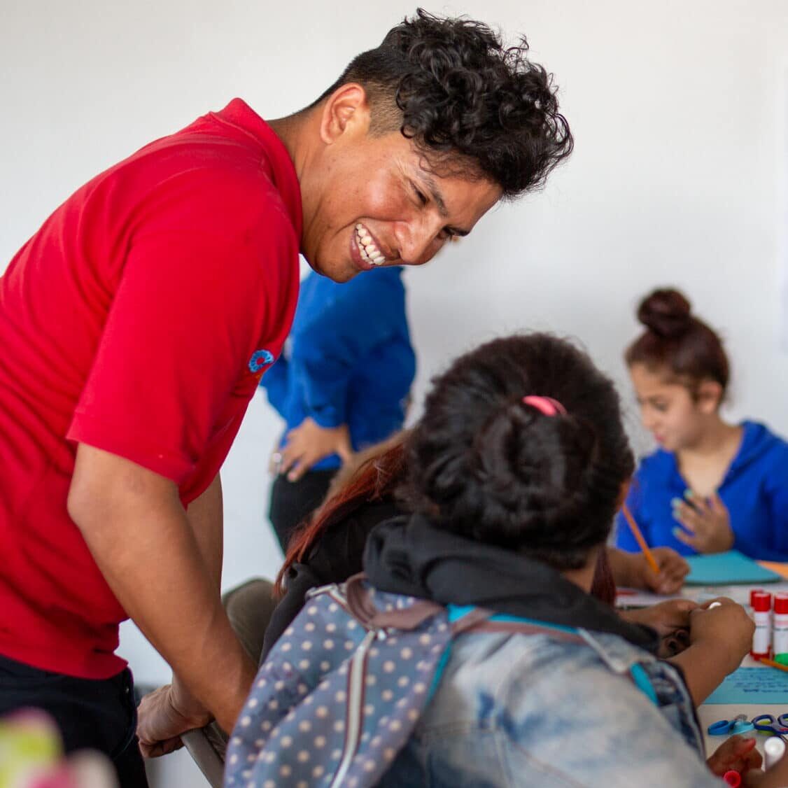 Youth talking in a school